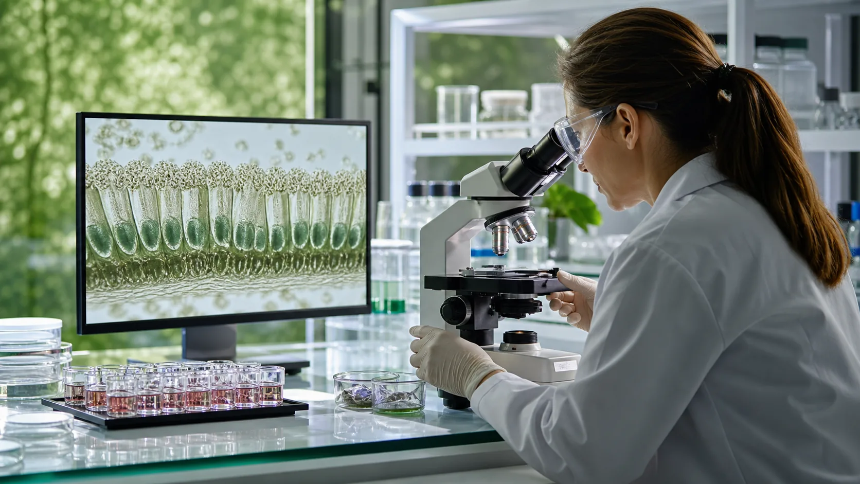 Researcher examining an intestinal epithelial barrier culture model
