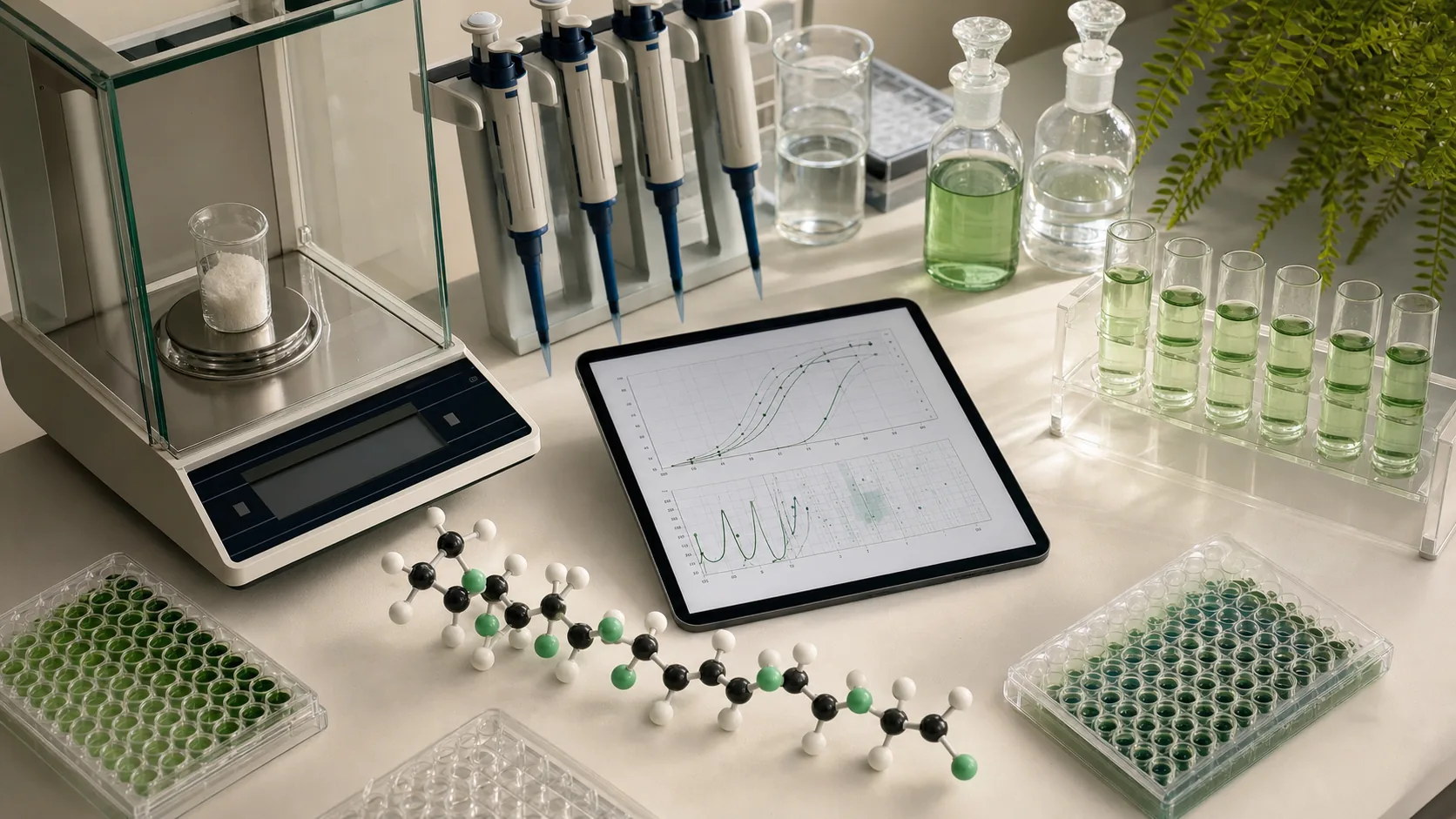 Analytical balance and serial-dilution tools for research-model planning