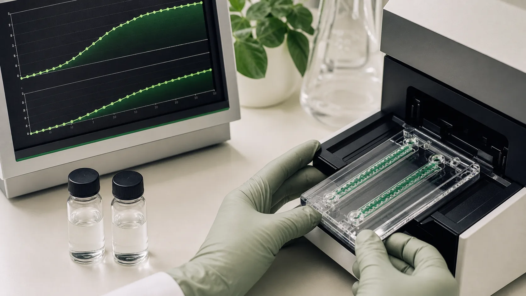 Paired-channel microfluidic assay comparing two receptor response curves