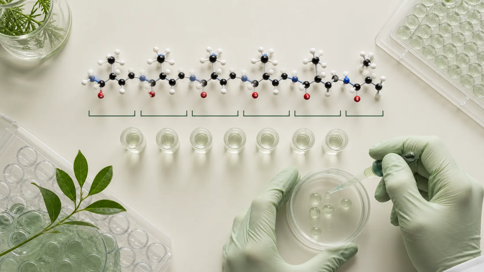 Six-segment peptide model arranged for a receptor-response assay
