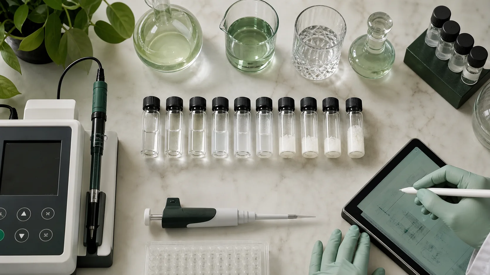 Laboratory solvent screen showing dissolved and precipitated samples